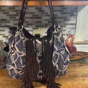 Tory Burch gorgeous Patterned large Fringe Shoulder Bag